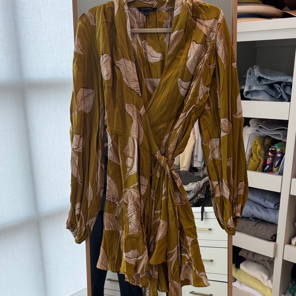 Banana Republic Mustard and Brown Leaf Dress